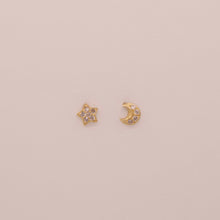 Load image into Gallery viewer, 14K Celestial Star and Moon Stud Earrings