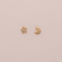 Load image into Gallery viewer, 14K Celestial Star and Moon Stud Earrings