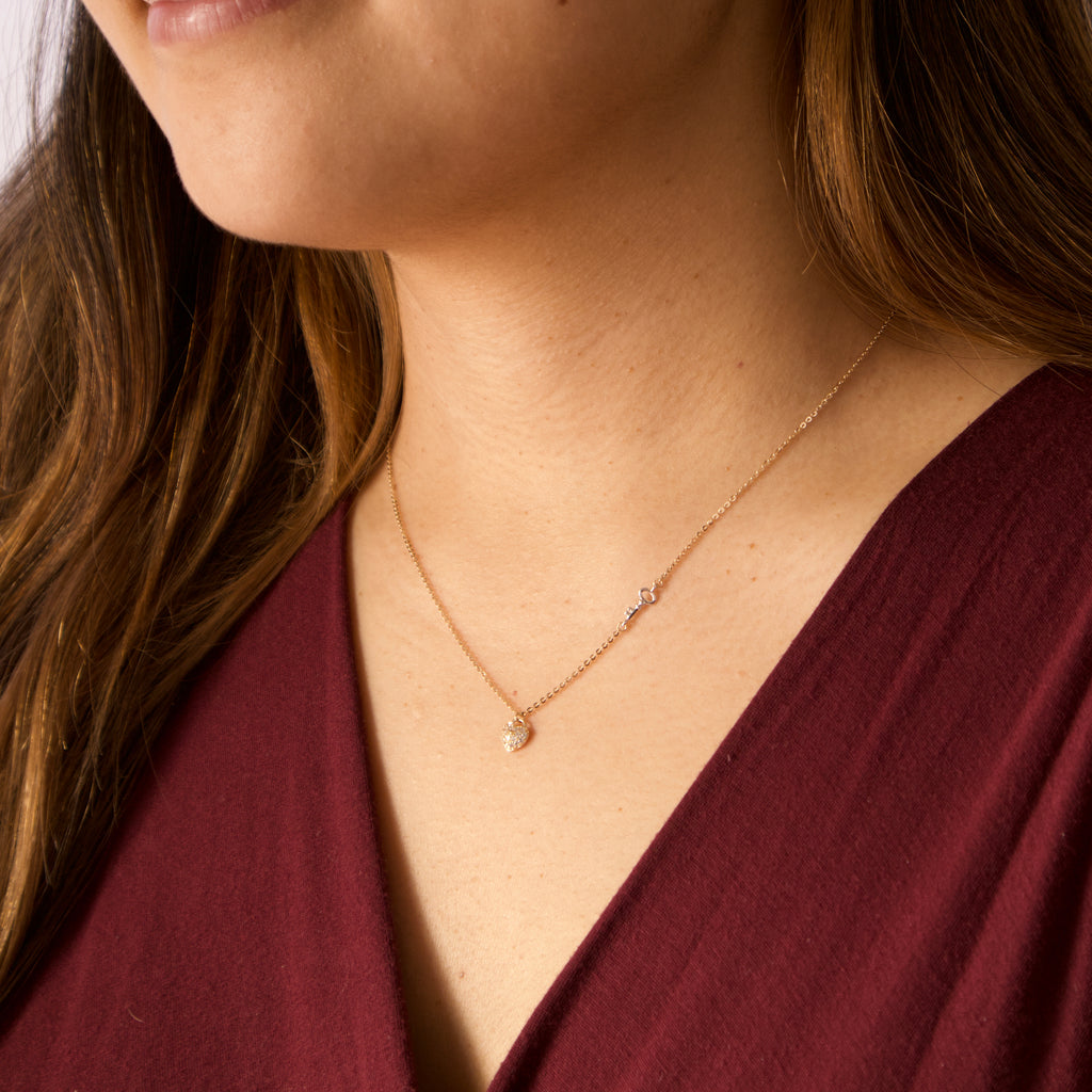 Pavé Heart Locket & Key Charm Necklace