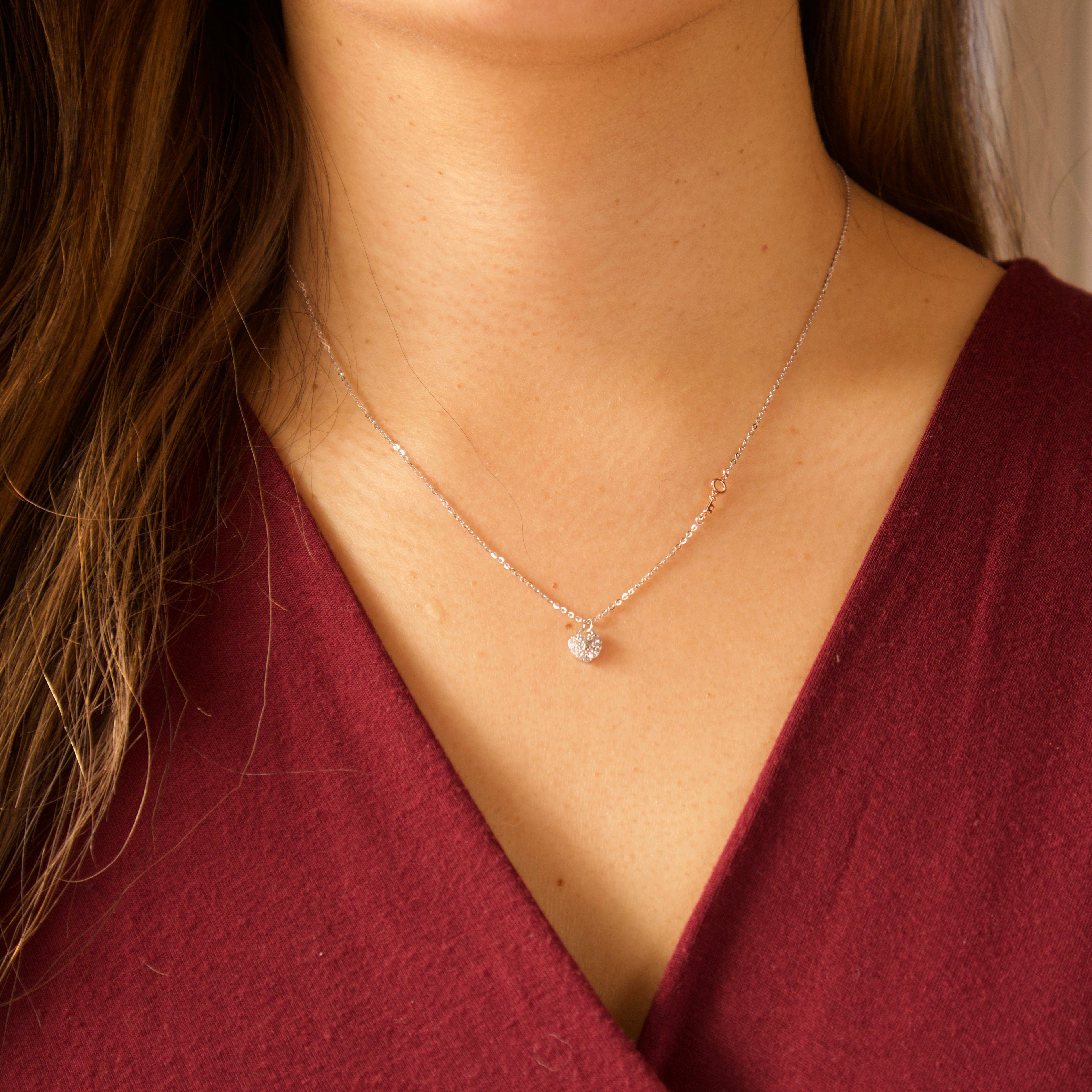 Pavé Heart Locket & Key Charm Necklace