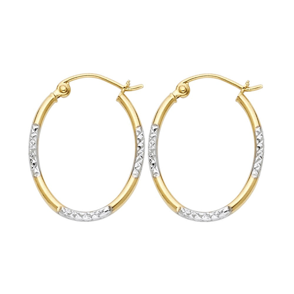 Two Tone Diamond-Cut Oval Hoop Earrings