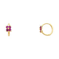 14K Gold Red Flower Huggie Earrings