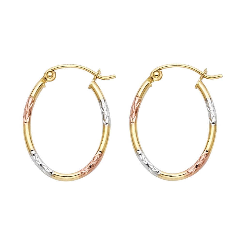 Tri-Color Gold Diamond-Cut Oval Hoop