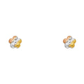 Tri-Color Gold Flower Stud Earrings
