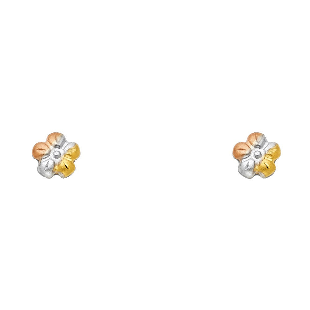 Tri-Color Gold Flower Stud Earrings