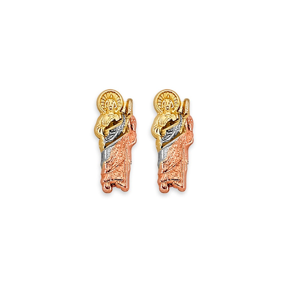 Tri-Color Gold San Judas Tadeo Stud Earrings