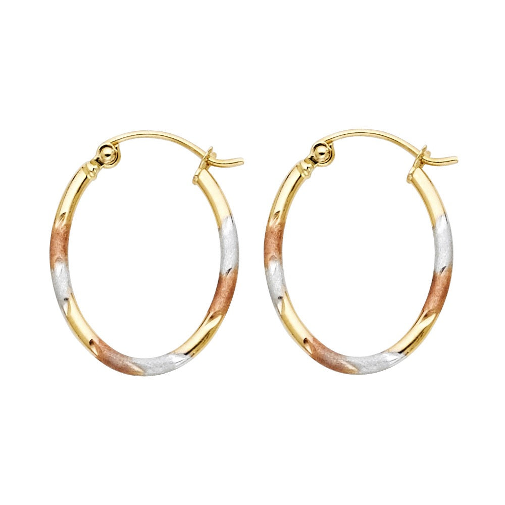 Tri-Color Gold Diamond-Cut Oval Hoop Earrings
