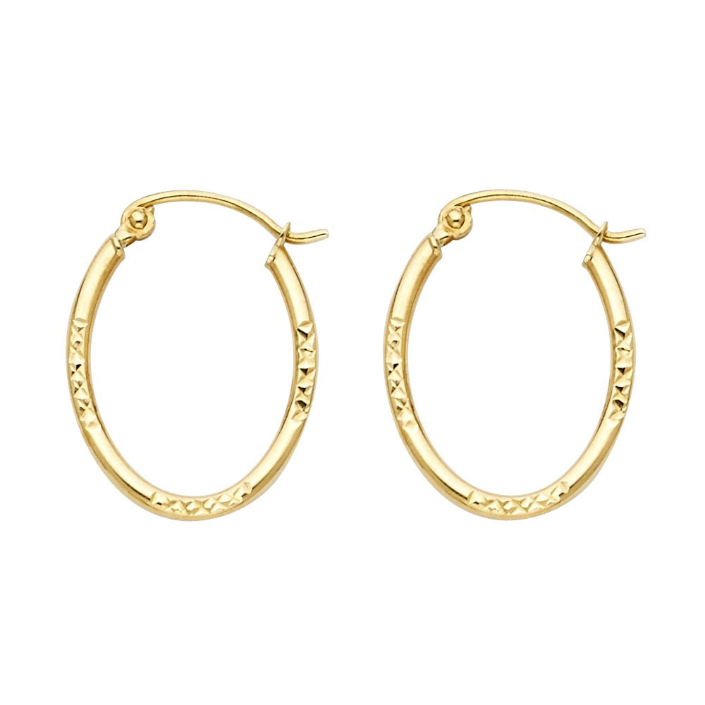 Yellow Gold Diamond-Cut Oval Hoop Earrings