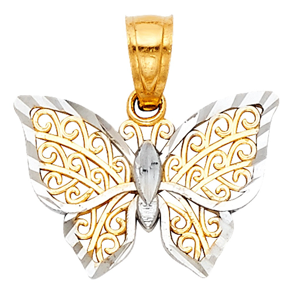 Two-Tone Gold Filigree Butterfly Pendant