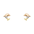 Tri-Color Gold Dolphin Stud Earrings