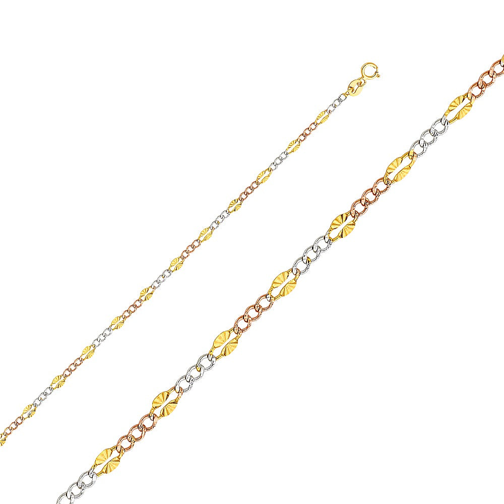 Tri-Color Gold Diamond-Cut Oval Chain