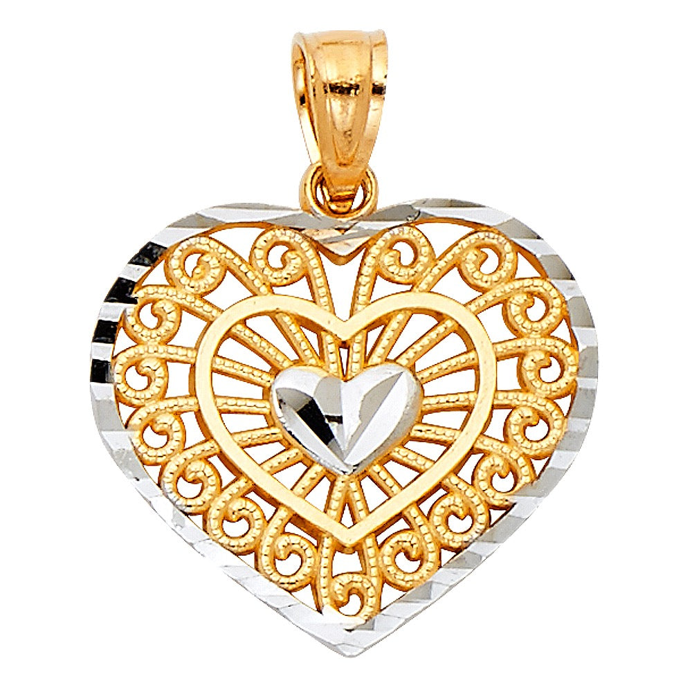 Two-Tone Gold Filigree Heart Pendant