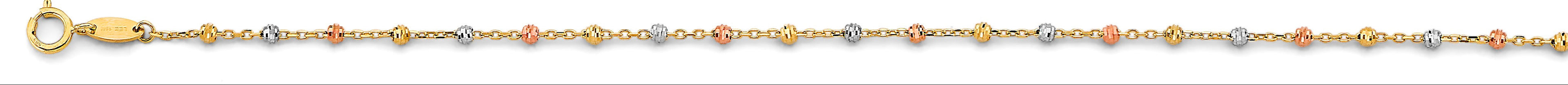 Tri-Color Gold Diamond-Cut Bead Bracelet
