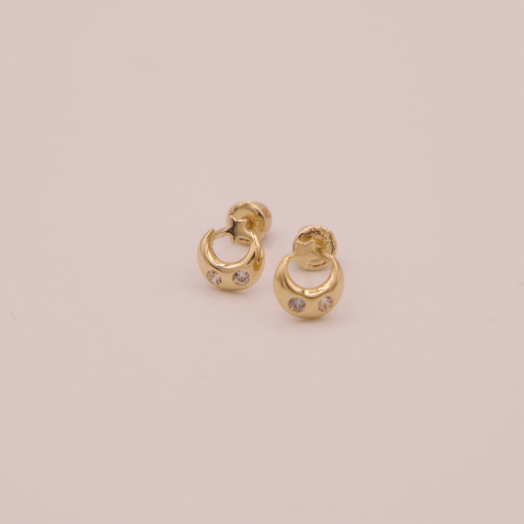 14K Moon Stud Earrings