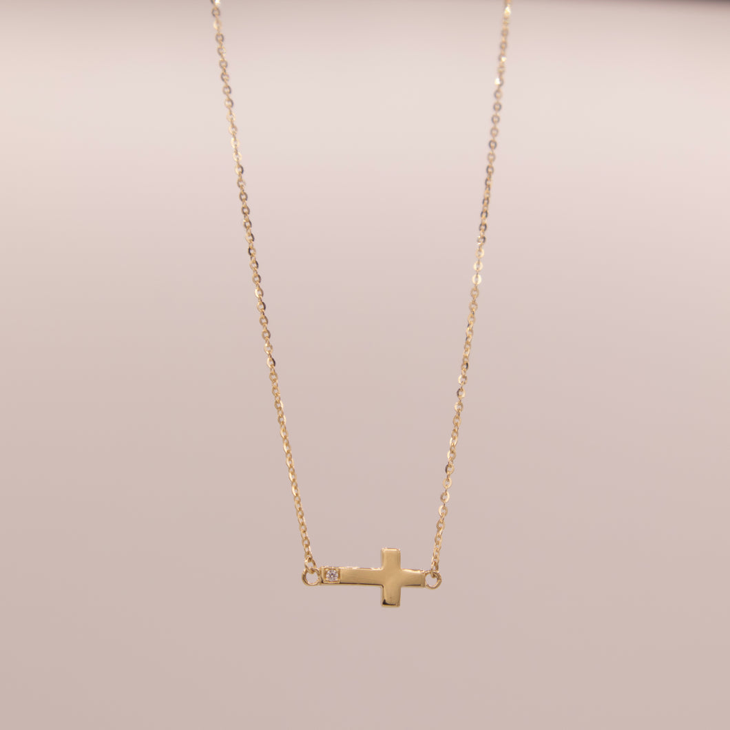 14K Sideways Cross Necklace