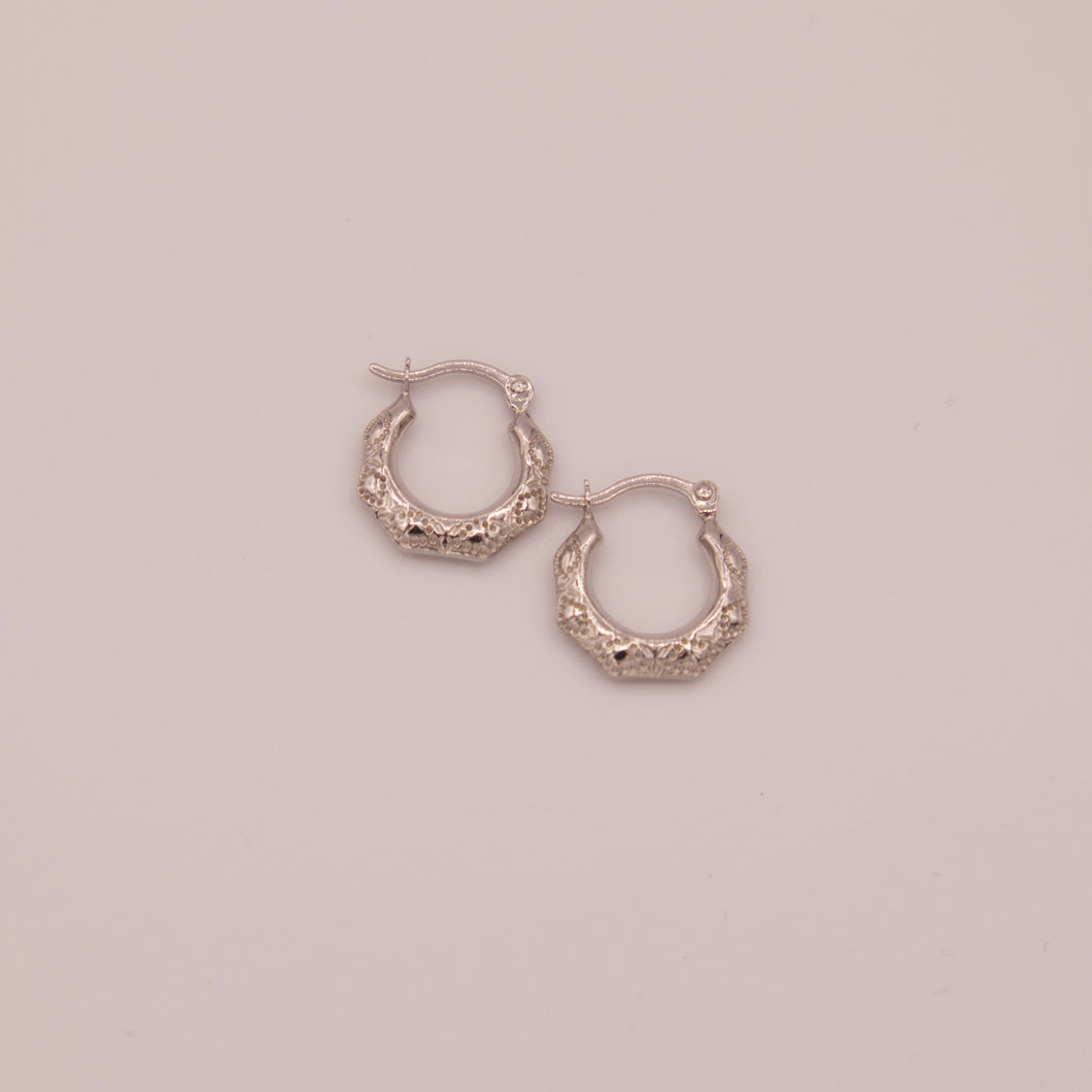 14K Elegant Textured Hoops